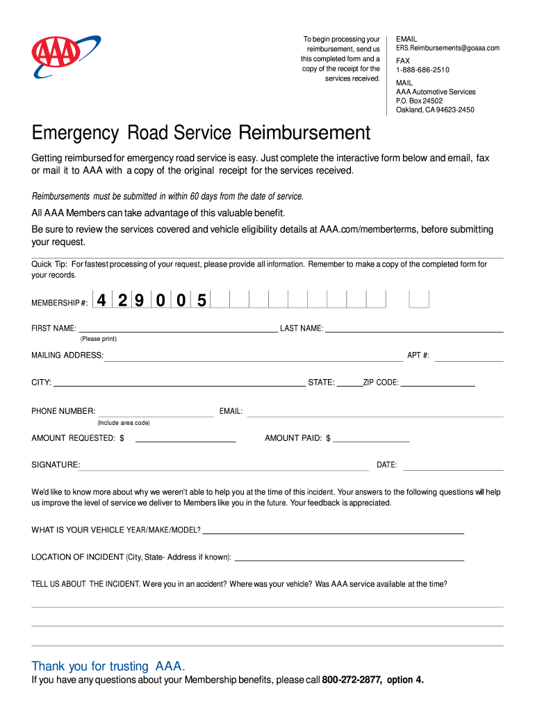Emergency Road Service Reimbursement  Form
